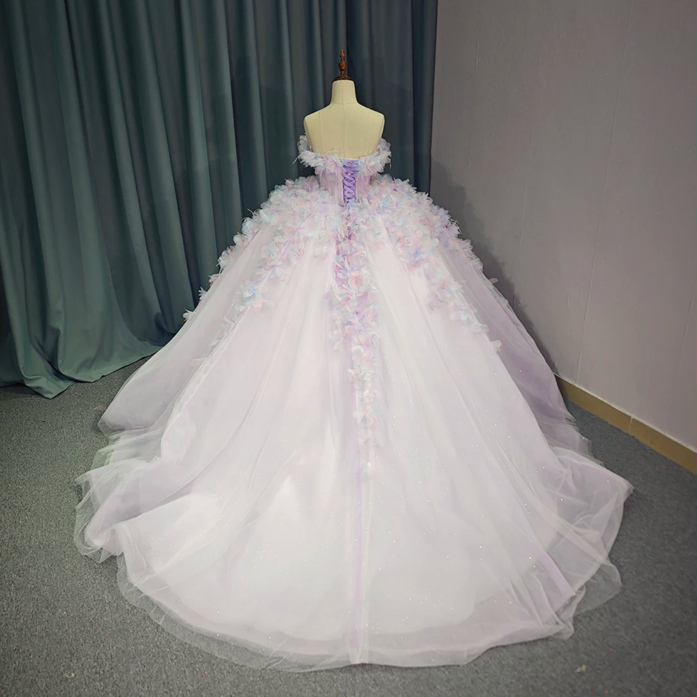 Pink Lace Quinceanera Ball Gown Strapless Dress