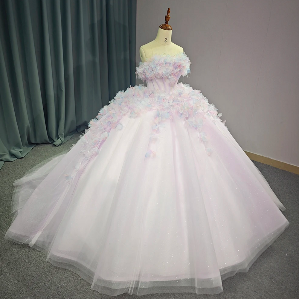 
                      
                        Pink Lace Quinceanera Ball Gown Strapless Dress
                      
                    