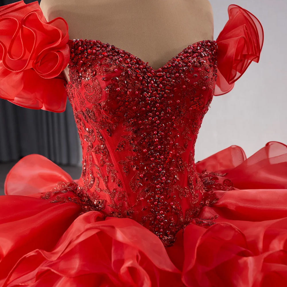 
                      
                        Red Quinceañera Dress With Puff Sleeves
                      
                    