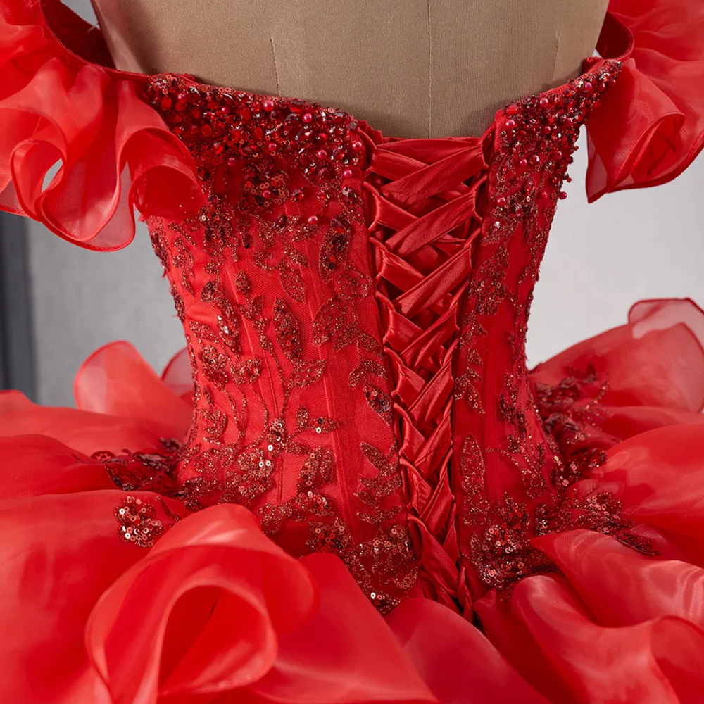 
                      
                        Red Quinceañera Dress With Puff Sleeves
                      
                    