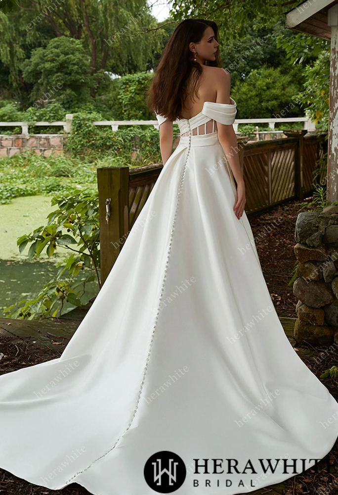 
                      
                        Modern Off Shoulder Grace Slit And Strapless Mikado Wedding Dress
                      
                    