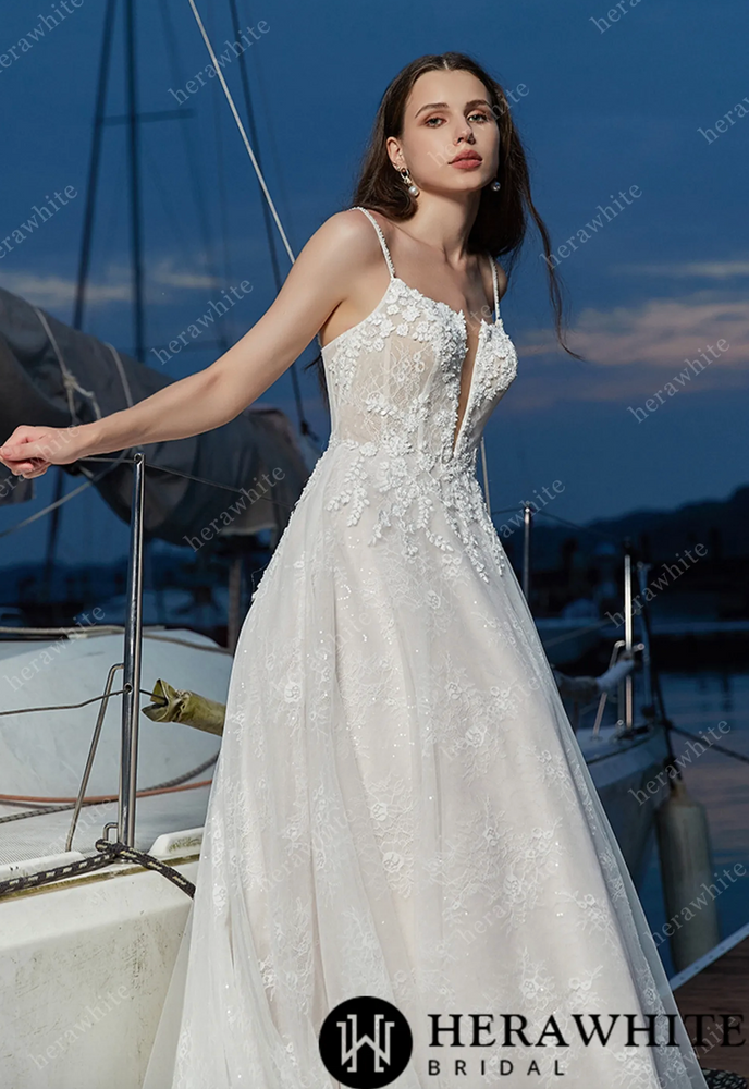 
                      
                        Floral V-Neck Wedding Dress with Corset Back
                      
                    