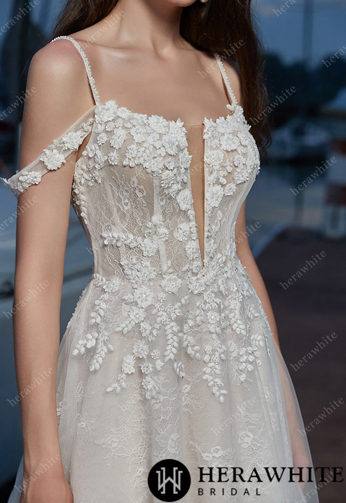 
                      
                        Floral V-Neck Wedding Dress with Corset Back
                      
                    