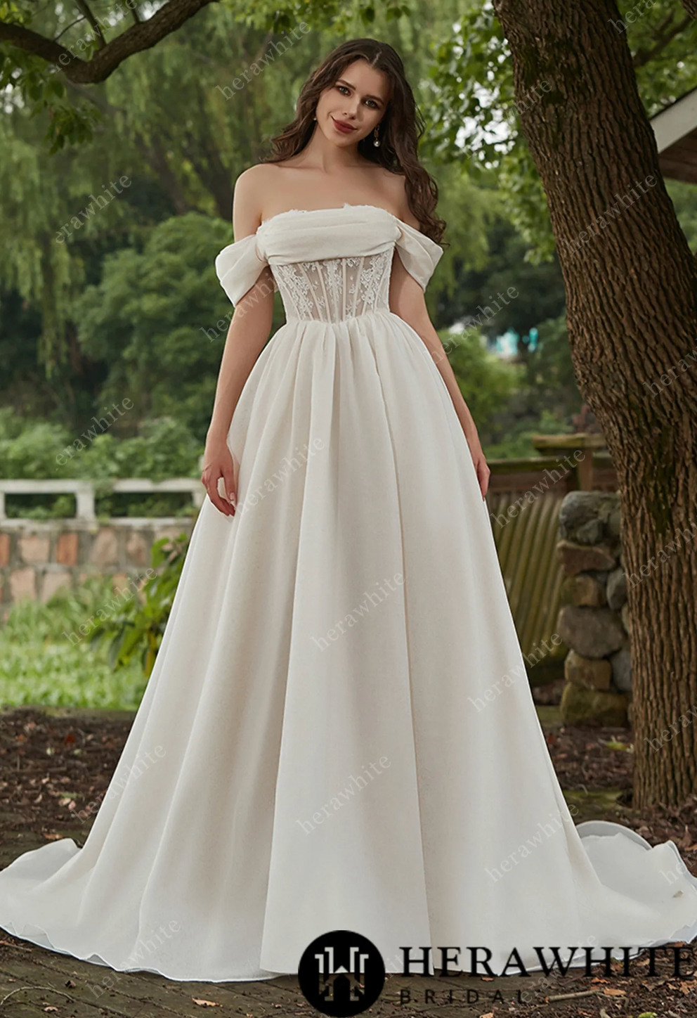 Off-the-Shoulder A-line Organza Wedding Dress