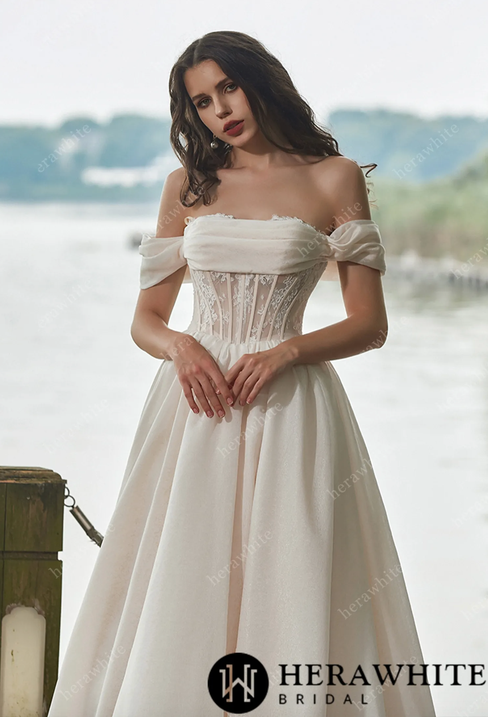 Off-the-Shoulder A-line Organza Wedding Dress