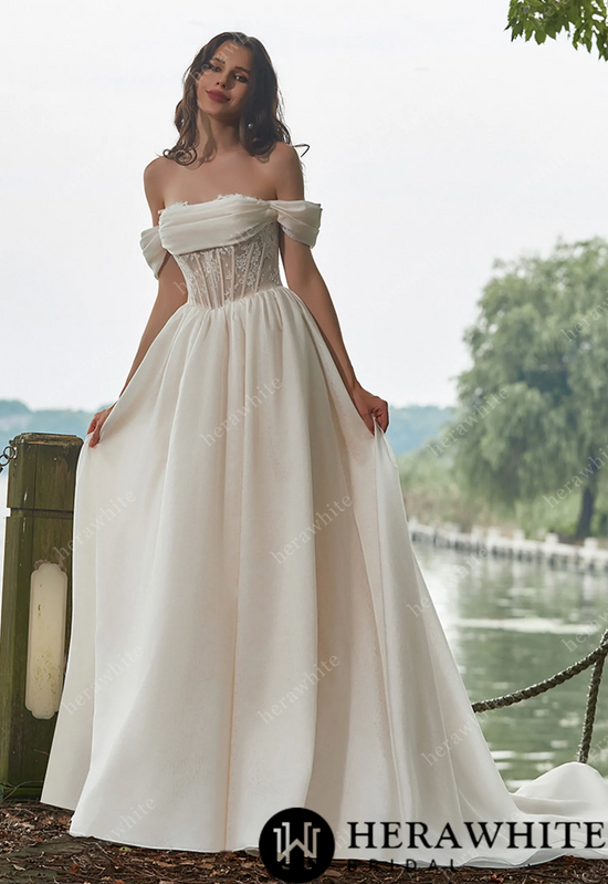 Off-the-Shoulder A-line Organza Wedding Dress