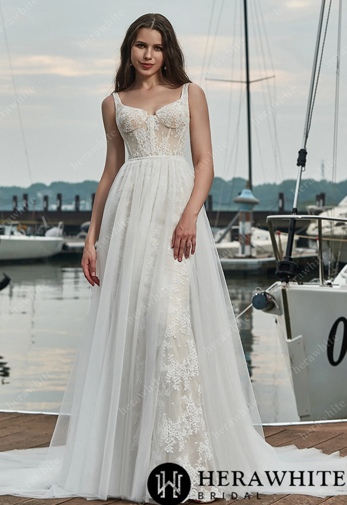 
                      
                        Lace Wedding Dress With Detachable Overskirt
                      
                    