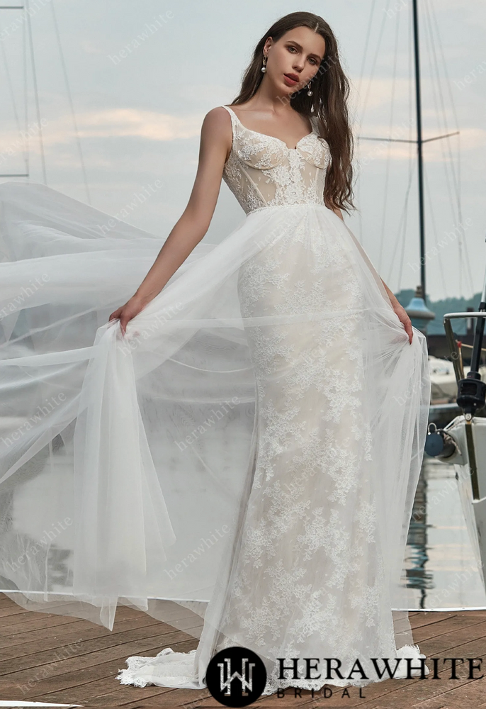 
                      
                        Lace Wedding Dress With Detachable Overskirt
                      
                    