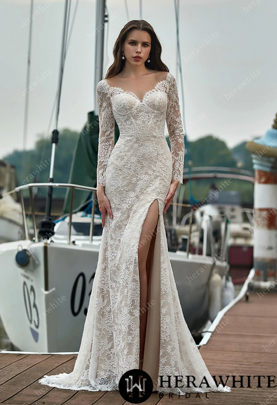 Satin Cover and Lace Sheath Wedding Dress