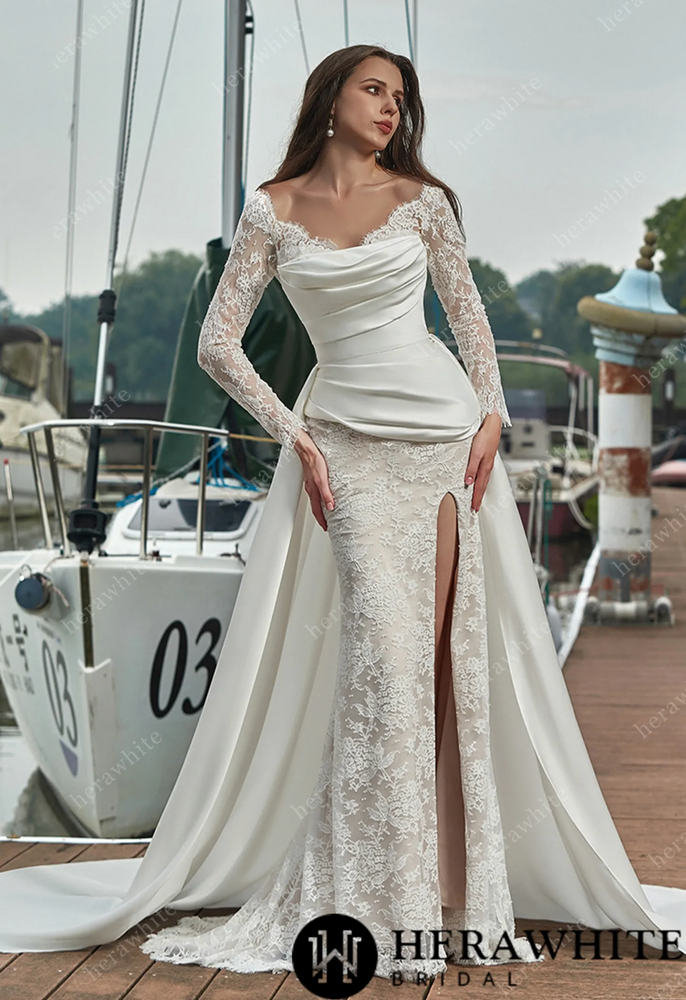 
                      
                        Satin Cover and Lace Sheath Wedding Dress
                      
                    