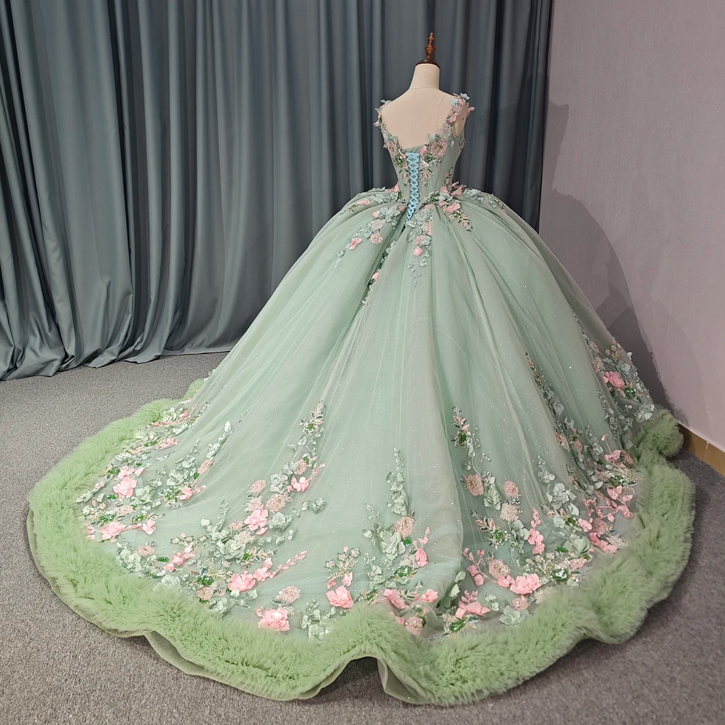 Blush Green Sparkly Princess Quinceanera Dress