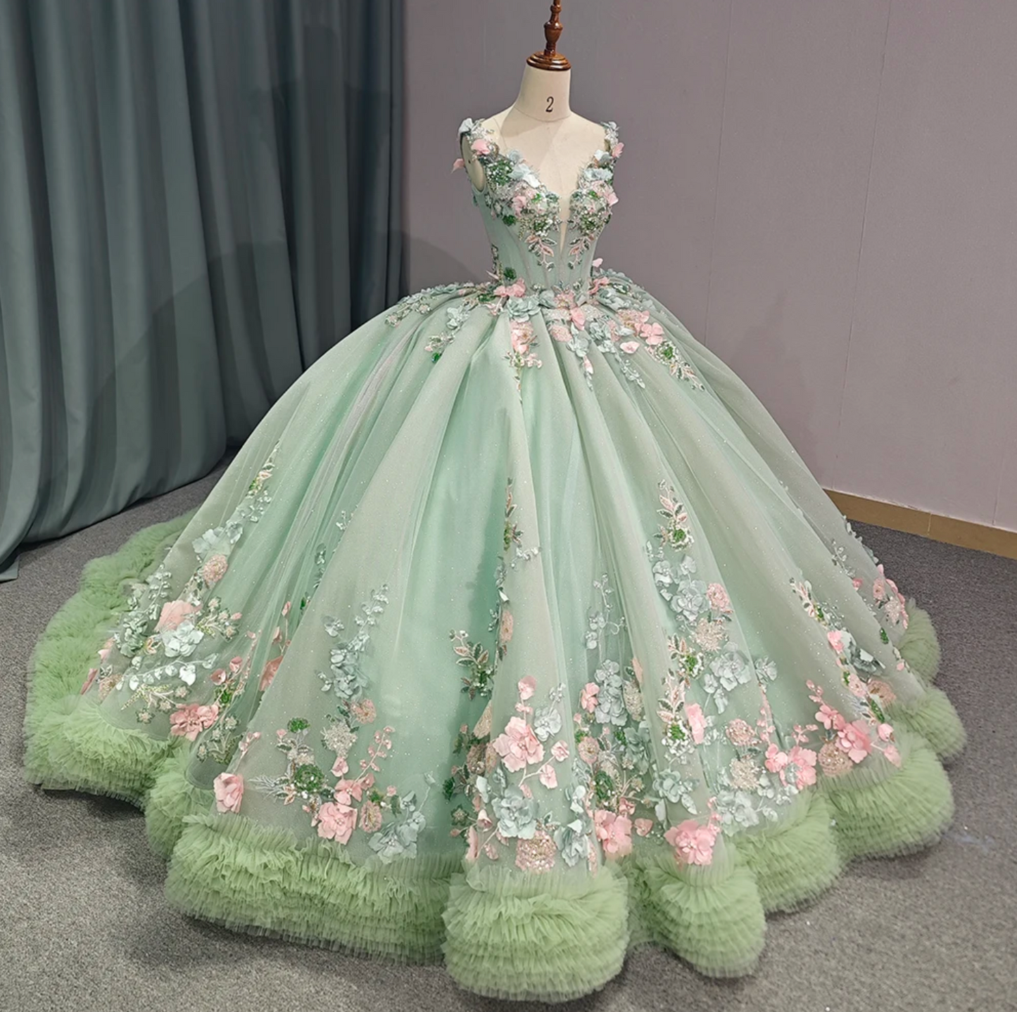 Blush Green Sparkly Princess Quinceanera Dress