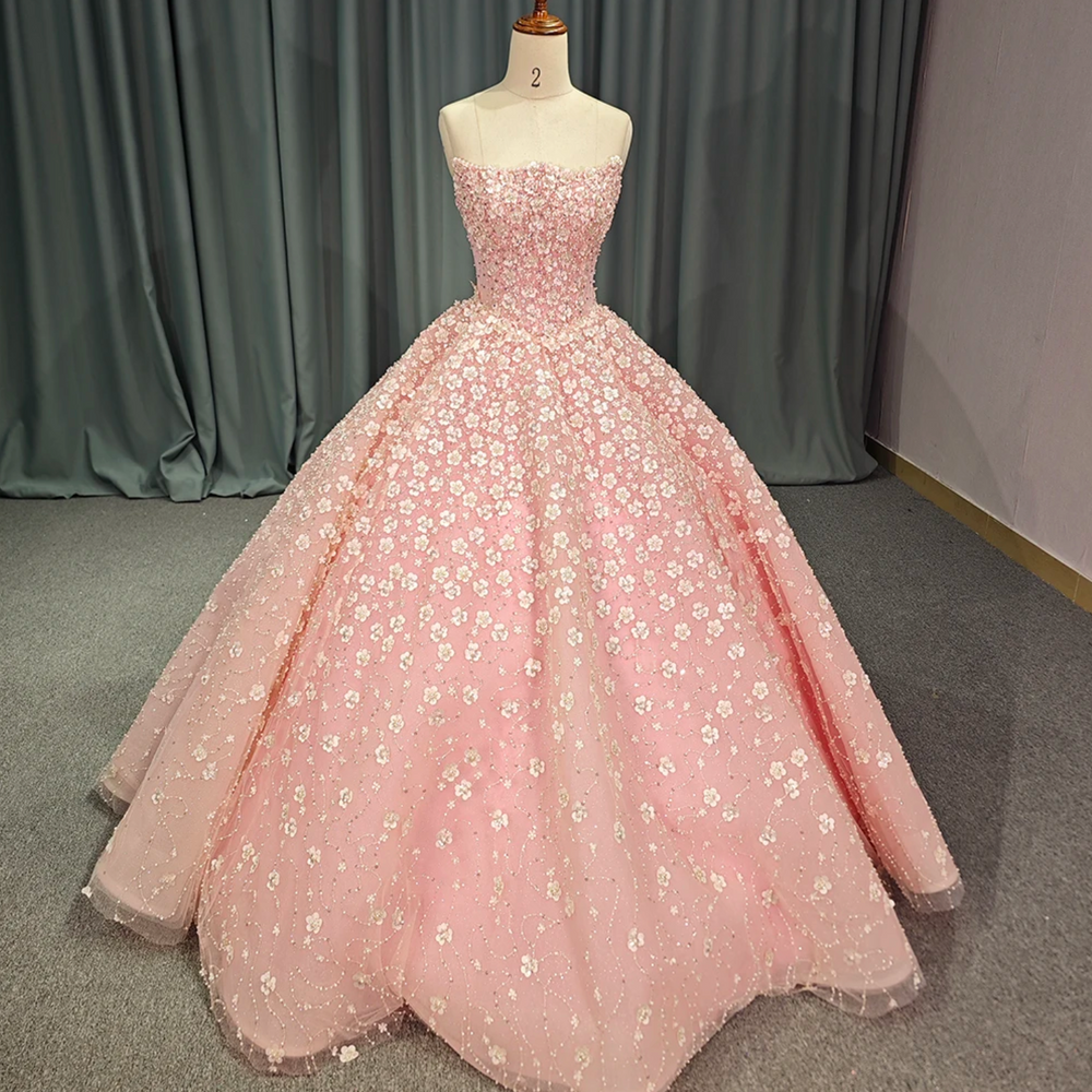 Pink Elegant Quinceanera Dress Strapless Sequins