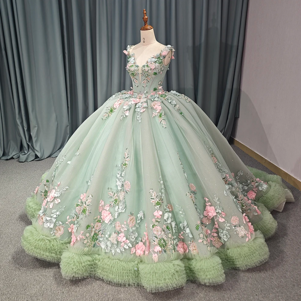 
                      
                        Blush Green Sparkly Princess Quinceanera Dress
                      
                    