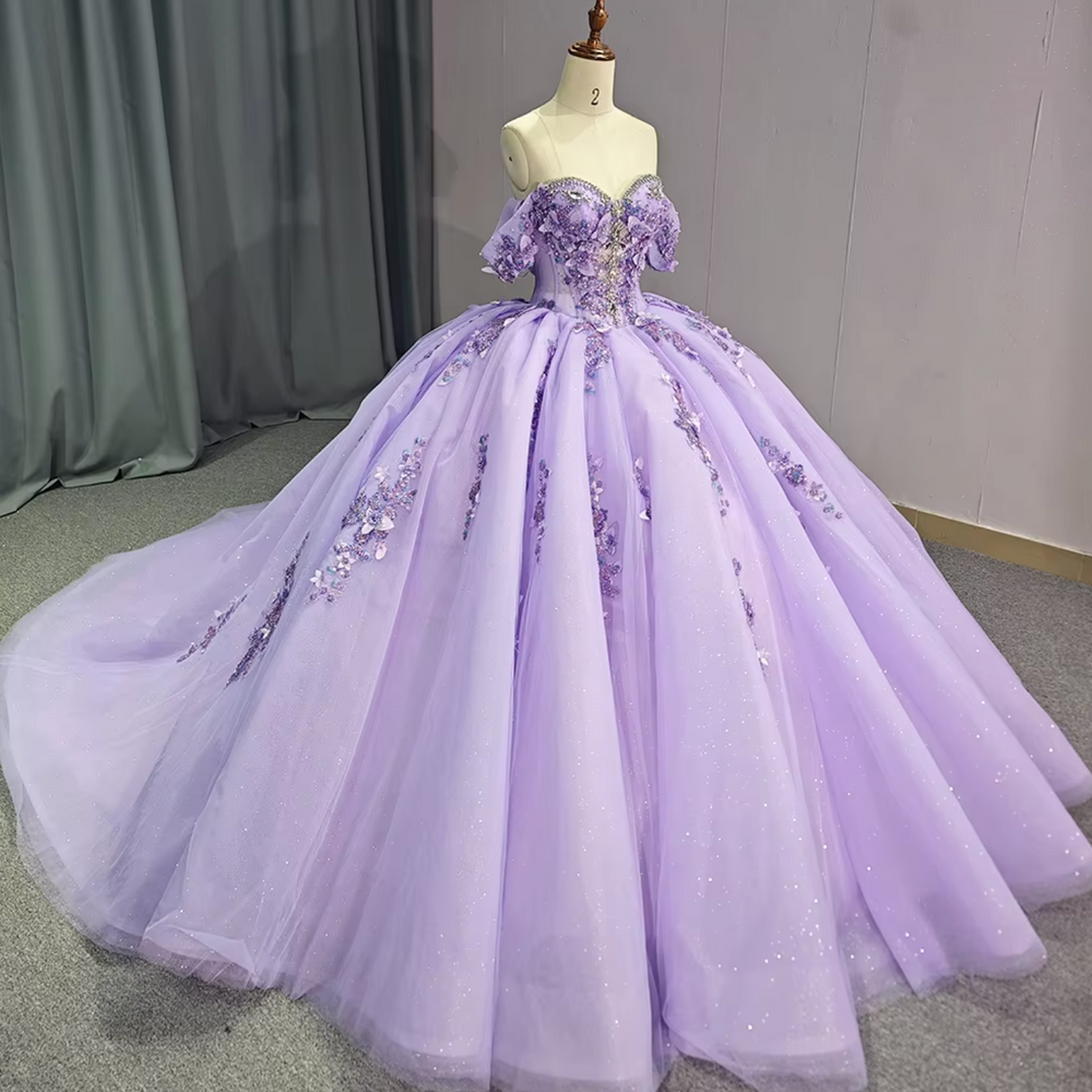 
                      
                        Quinceanera Dress Purple Princess Crystal Off The Shoulder
                      
                    