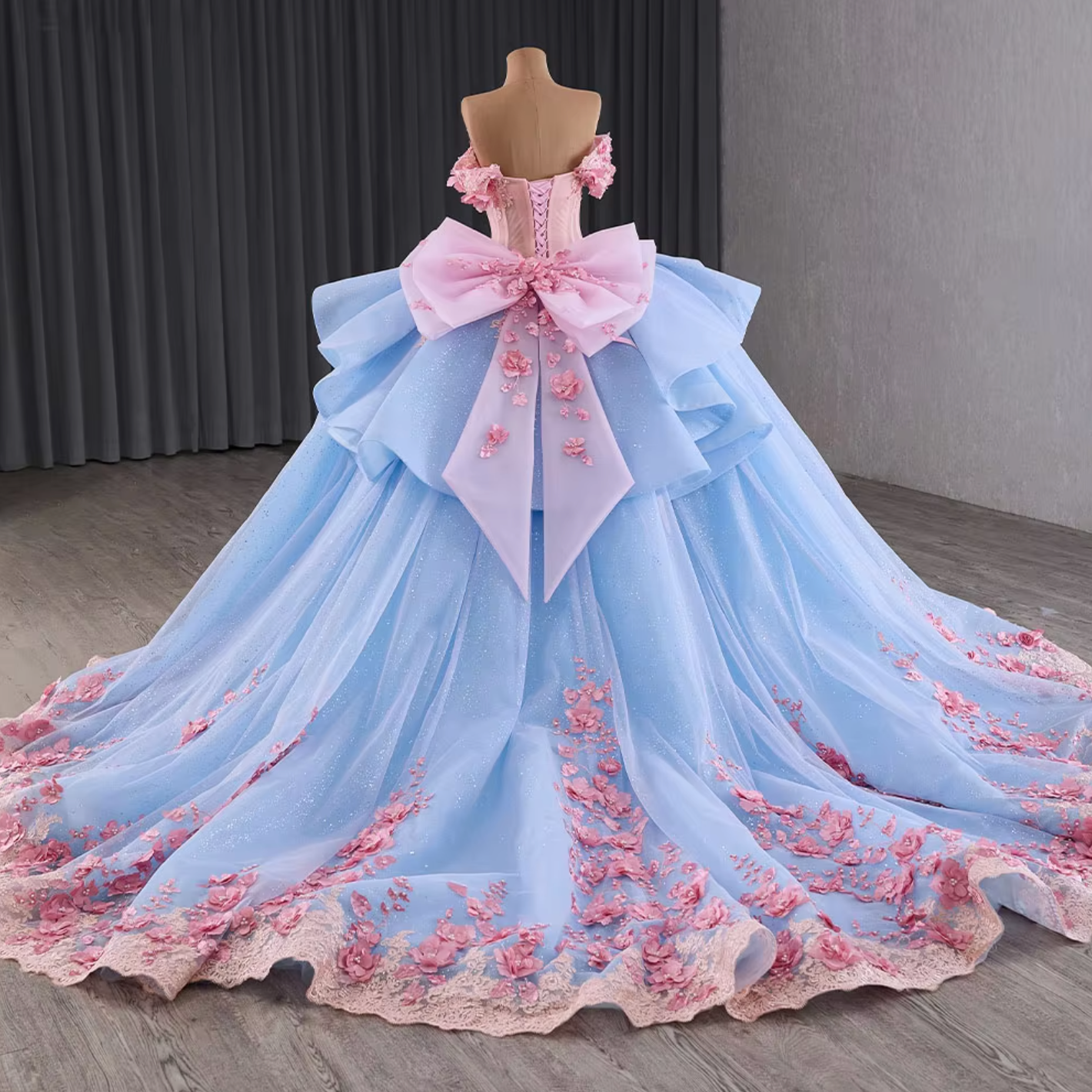 Blue and Pink Quinceanera Ball Gown