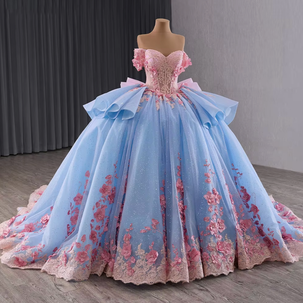 
                      
                        Blue and Pink Quinceanera Ball Gown
                      
                    