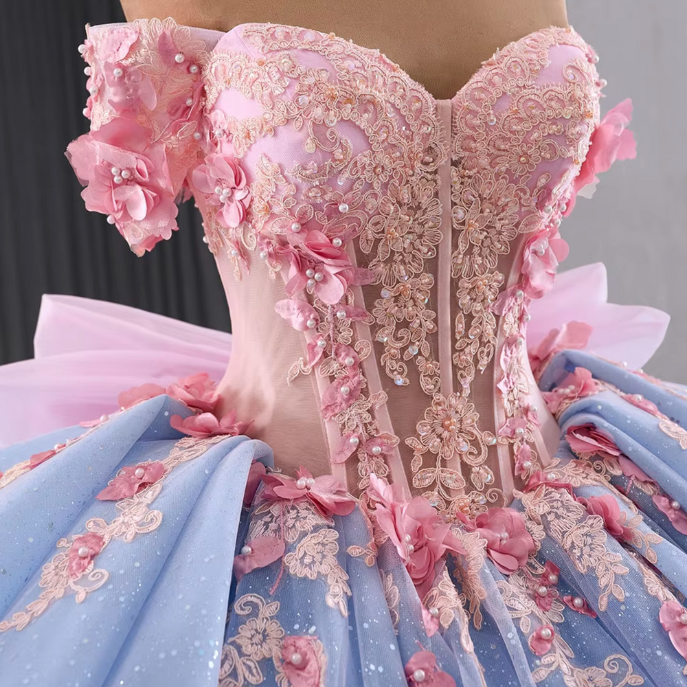 
                      
                        Blue and Pink Quinceanera Ball Gown
                      
                    