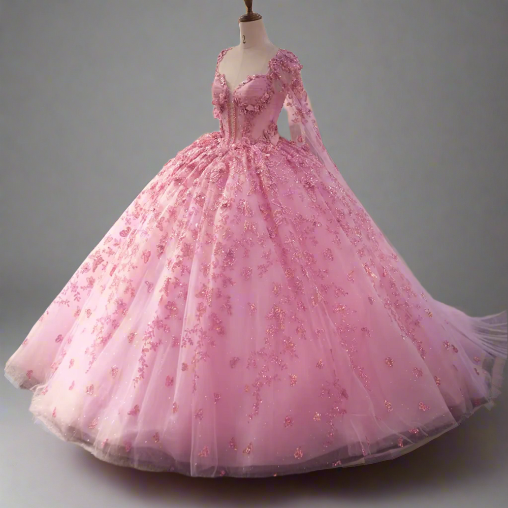 
                      
                        Pink Dress With Pink Cape Ball Gown Quinceañera
                      
                    