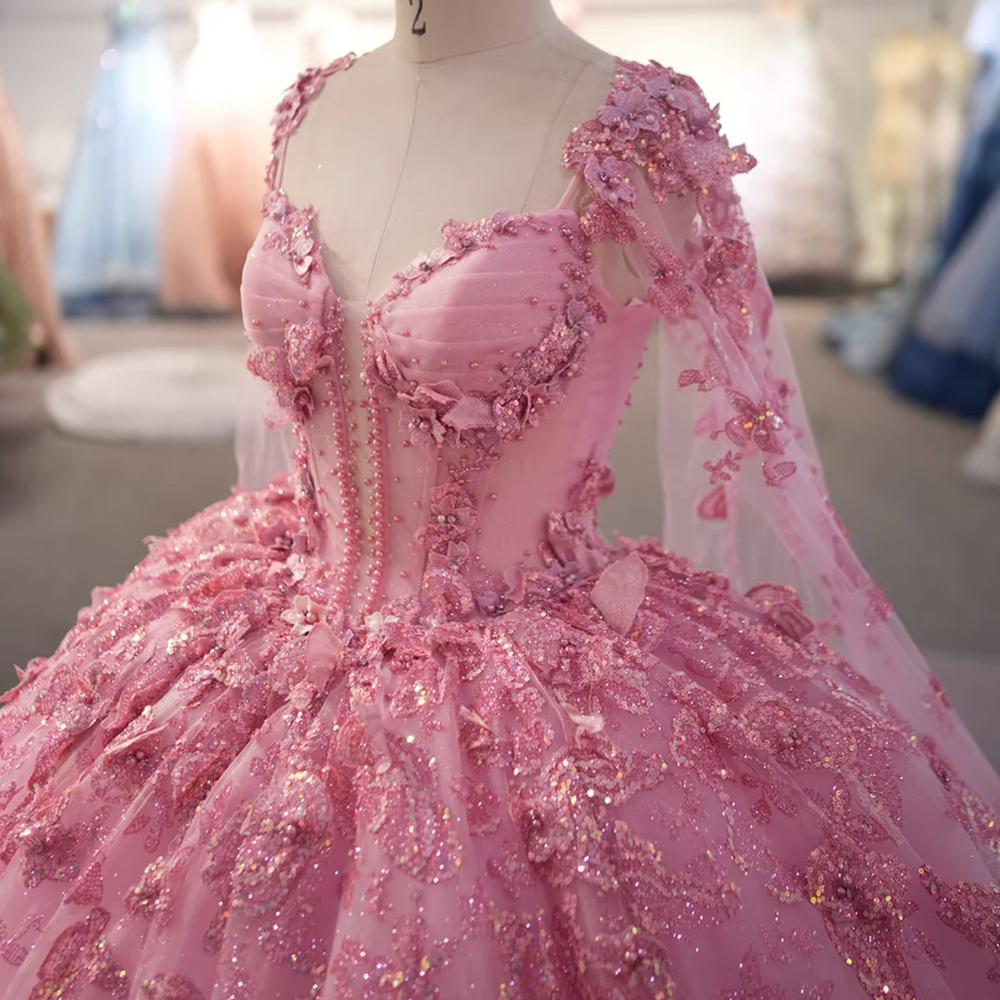 
                      
                        Pink Dress With Pink Cape Ball Gown Quinceañera
                      
                    