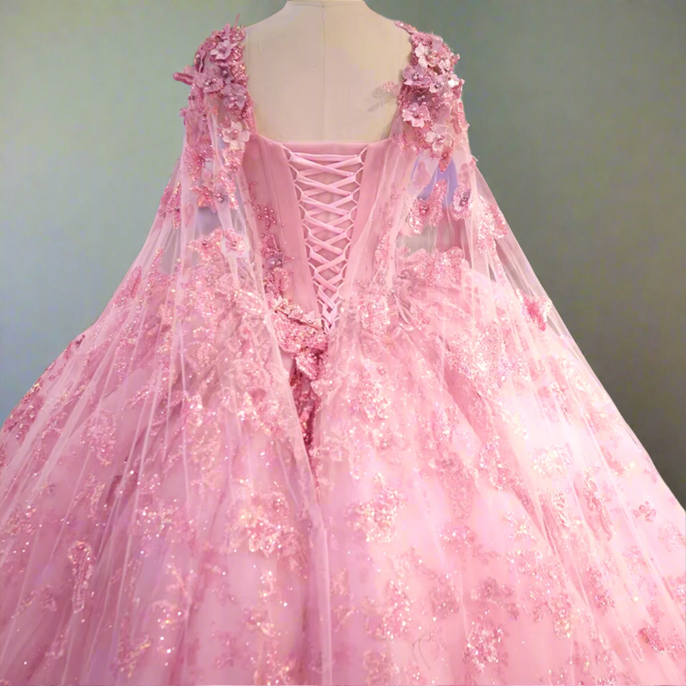 
                      
                        Pink Dress With Pink Cape Ball Gown Quinceañera
                      
                    