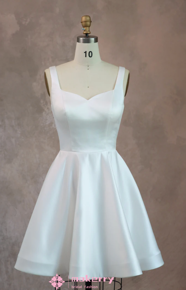 A Line Short Mini Satin Wedding Dress