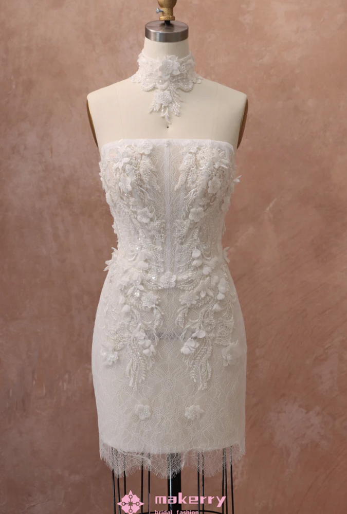 
                      
                        3D Floral Lace Beaded Short Wedding Dress
                      
                    