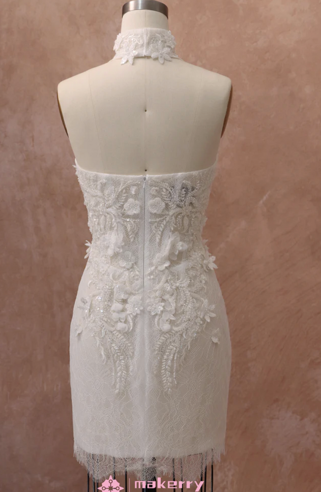 
                      
                        3D Floral Lace Beaded Short Wedding Dress
                      
                    