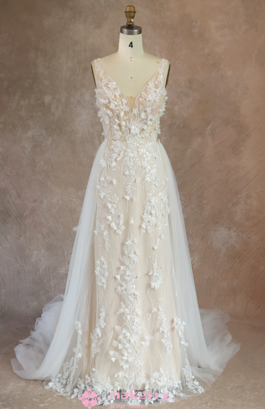 Romantic Sheath 3D Flowers Wedding Dress With The Detachable Skirt