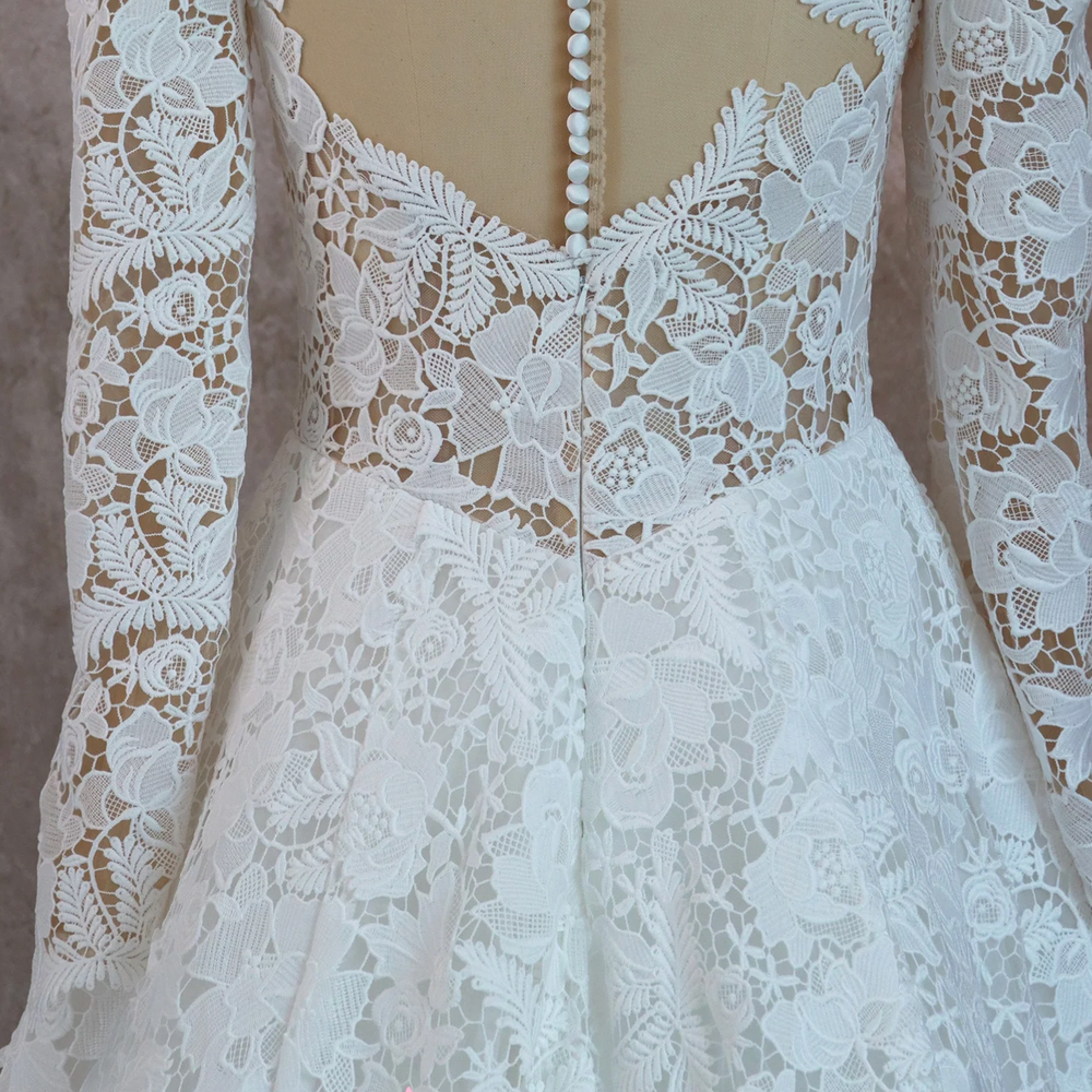 
                      
                        Romantic Lace High Neck Wedding Dress With Long Sleeves
                      
                    