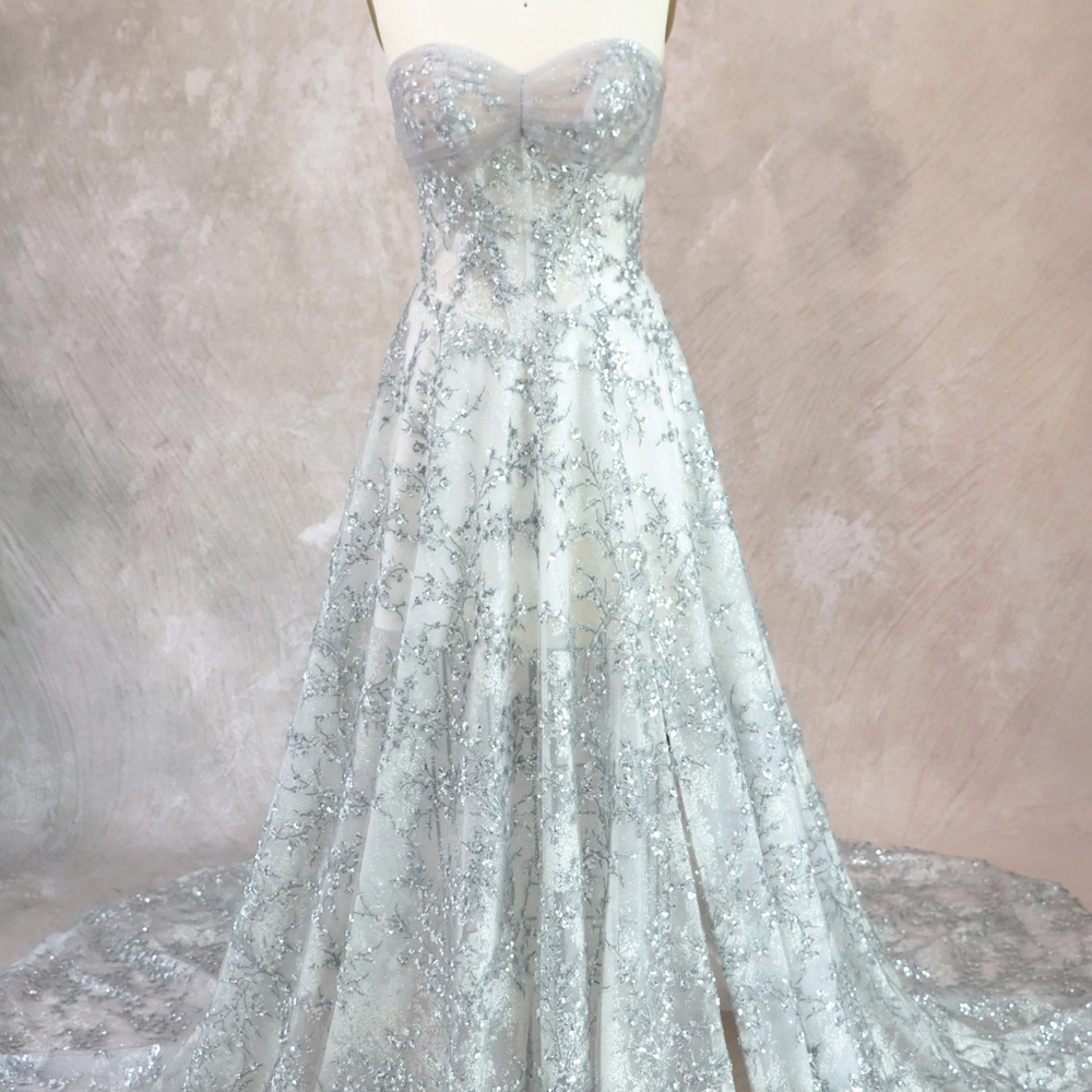 
                      
                        Glittering Silver Wedding Gown With Split
                      
                    