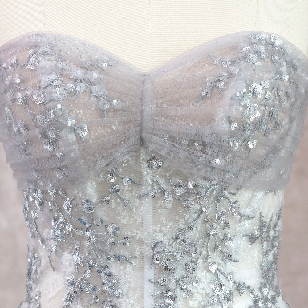 
                      
                        Glittering Silver Wedding Gown With Split
                      
                    