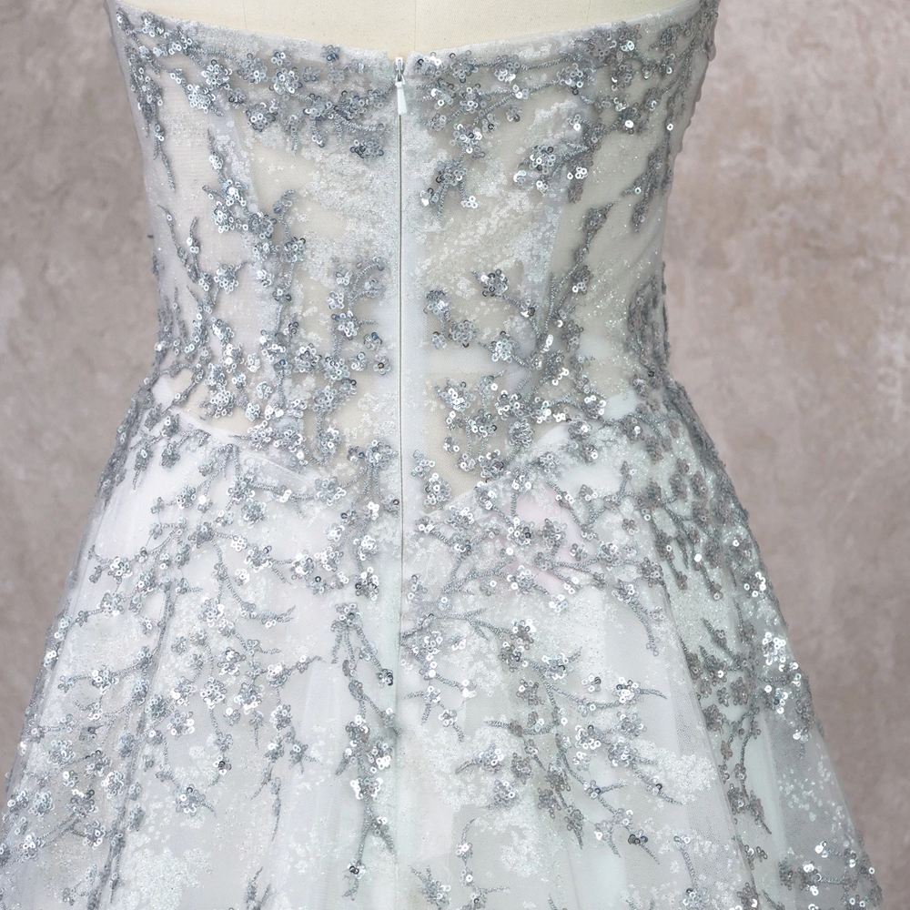 
                      
                        Glittering Silver Wedding Gown With Split
                      
                    