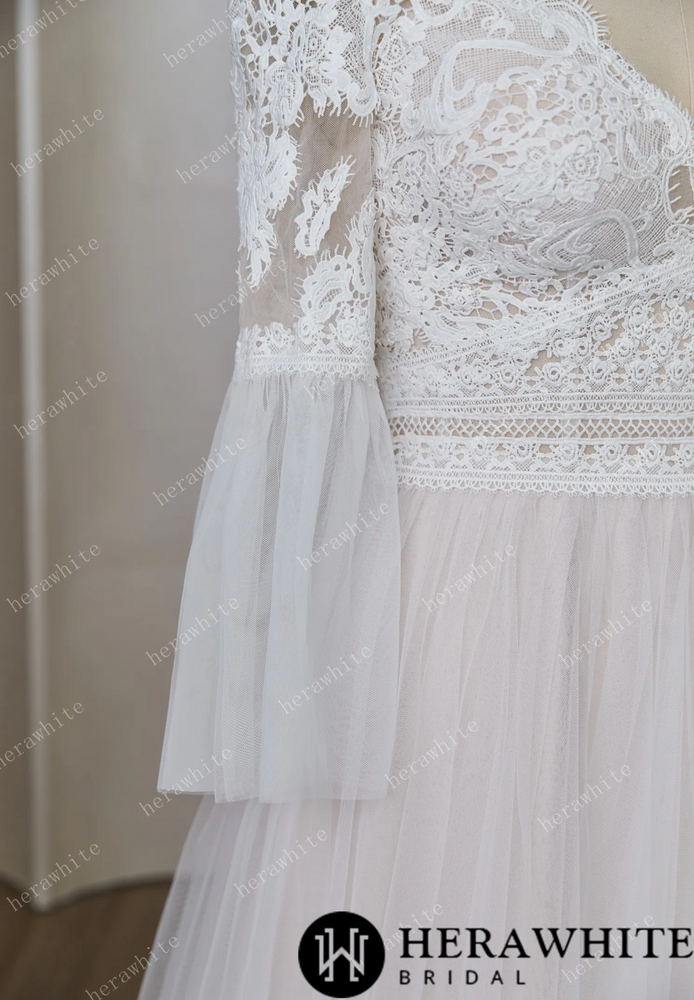 
                      
                        Tulle Beach Wedding Dress with Bell Sleeve
                      
                    