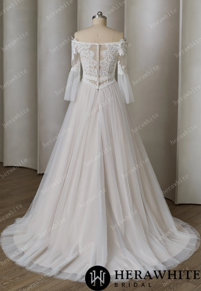 
                      
                        Tulle Beach Wedding Dress with Bell Sleeve
                      
                    