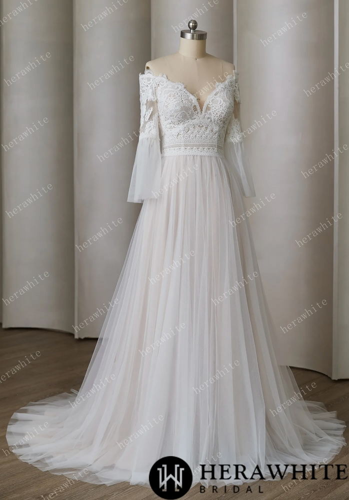 
                      
                        Tulle Beach Wedding Dress with Bell Sleeve
                      
                    