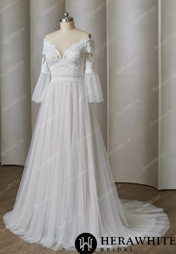 
                      
                        Tulle Beach Wedding Dress with Bell Sleeve
                      
                    