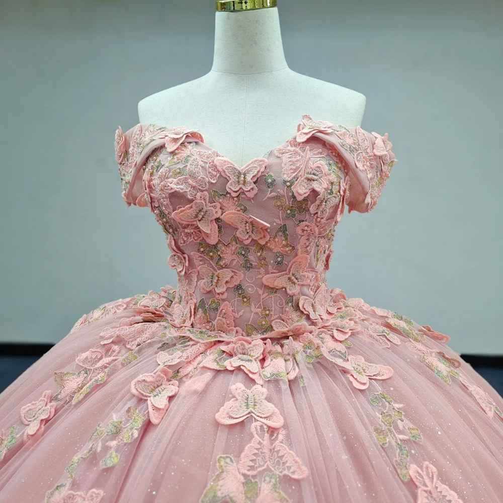 
                      
                        Pink Quinceanera Dress Butterfly Flowers
                      
                    