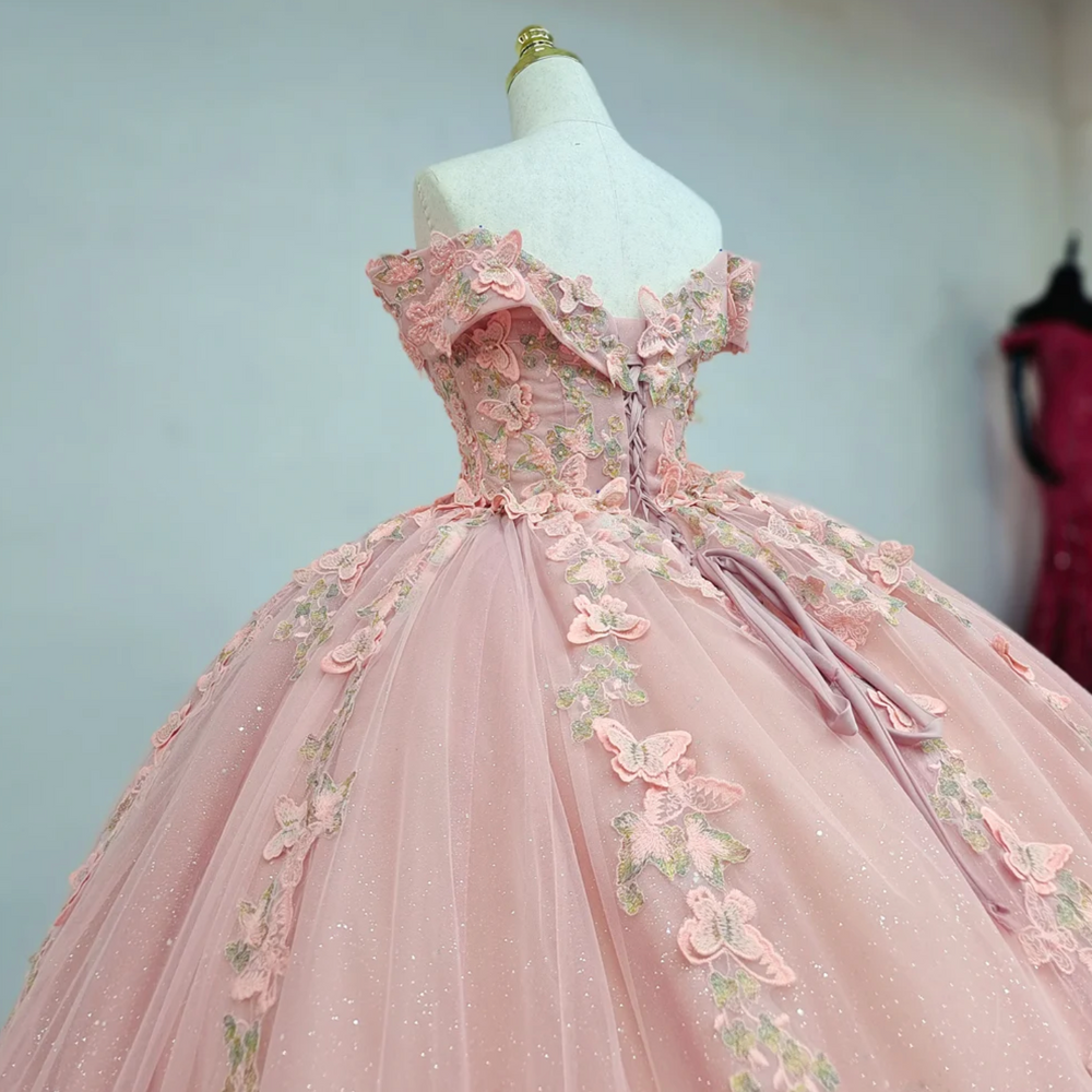 
                      
                        Pink Quinceanera Dress Butterfly Flowers
                      
                    