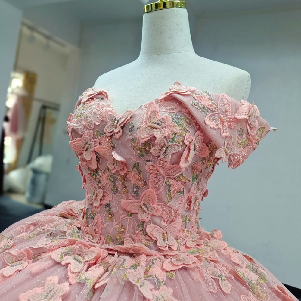 
                      
                        Pink Quinceanera Dress Butterfly Flowers
                      
                    