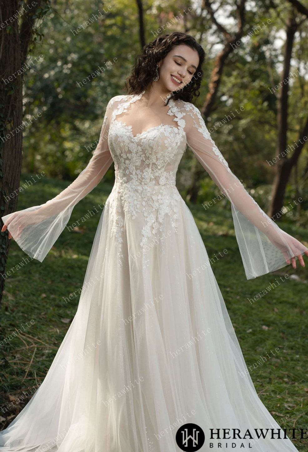 Ethereal Blossom Lace Long-Sleeve Wedding Gown