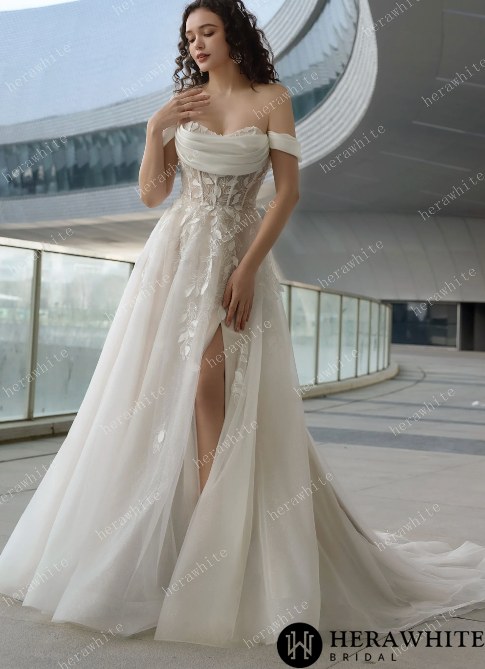 Sweetheart Lace Appliqué Wedding Gown with High-Slit A-Line Skirt