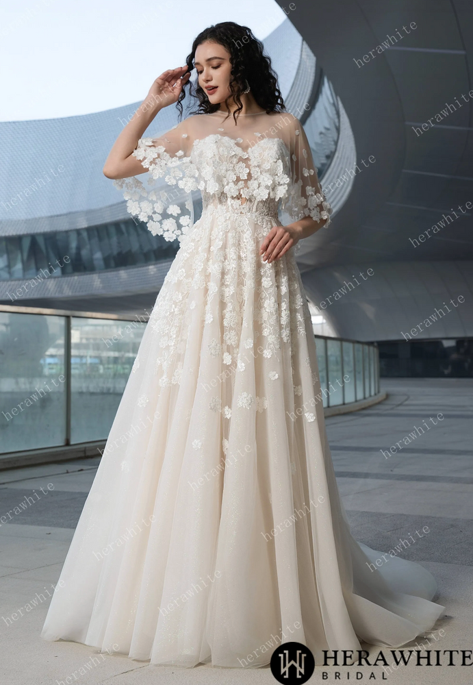 Elegant Lace A-Line Gown With Sweetheart Neckline and Intricate Floral Detailing