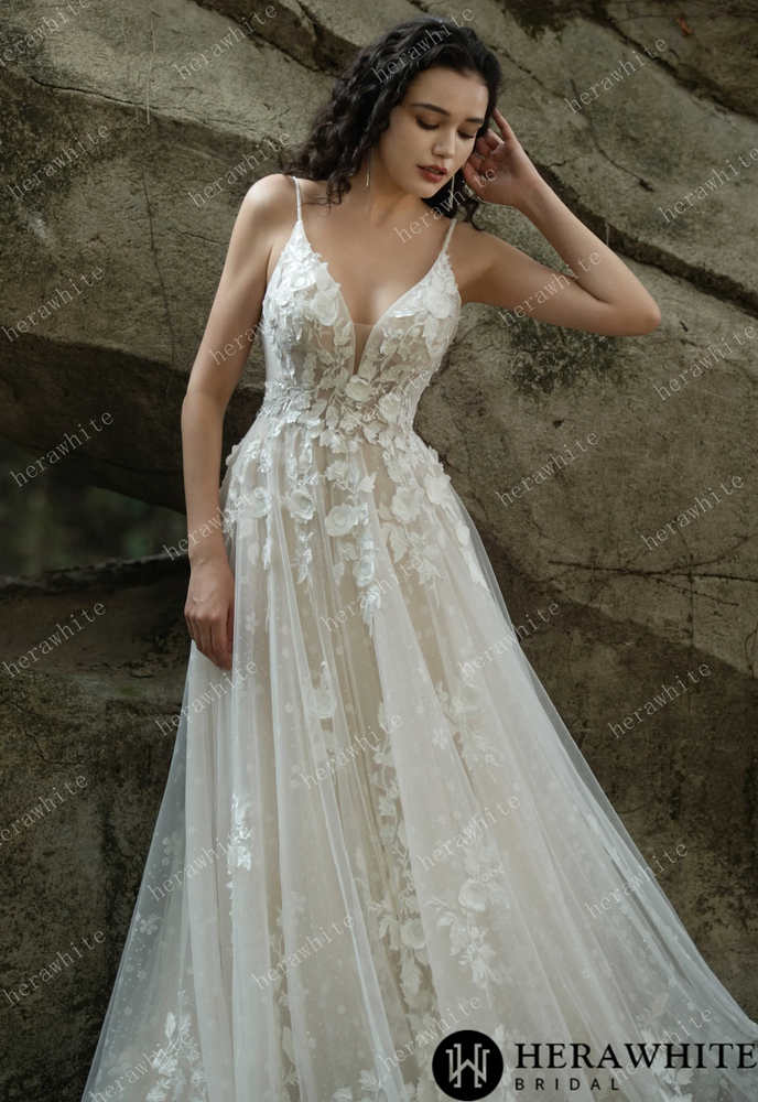 Enchanting V-Neck Lace Wedding Gown