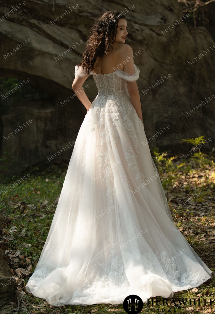 Celestial Grace Off-Shoulder Corset Wedding Gown