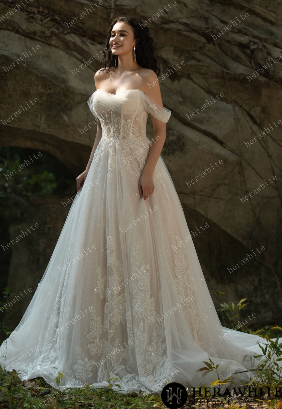 Celestial Grace Off-Shoulder Corset Wedding Gown