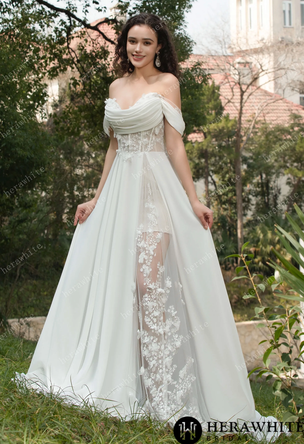 Cheerful Off the Shoulder Chiffon Wedding Dress