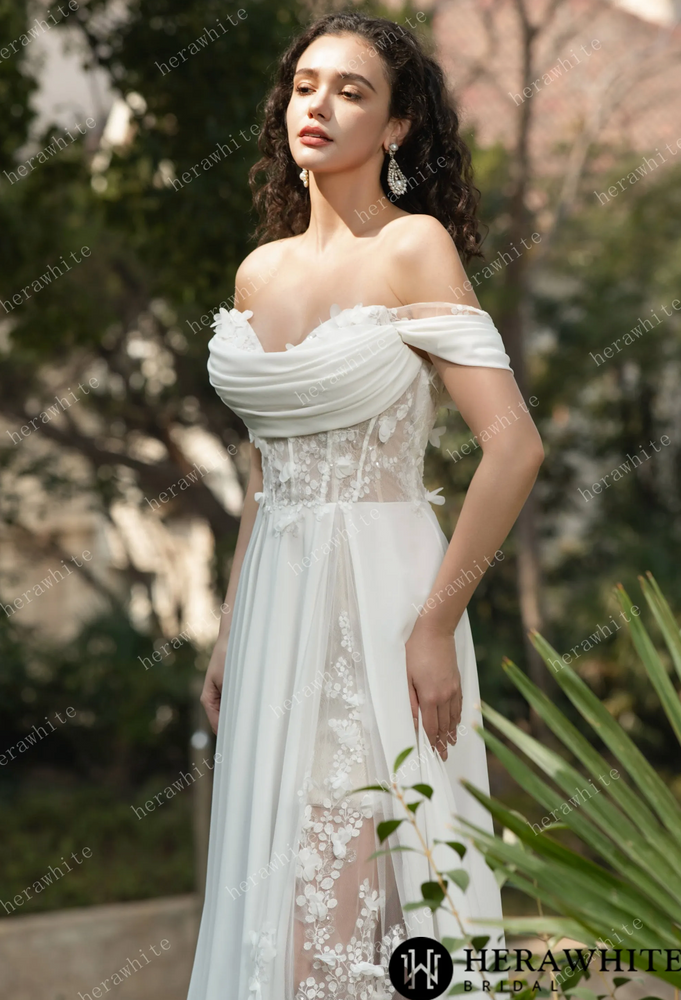 Cheerful Off the Shoulder Chiffon Wedding Dress