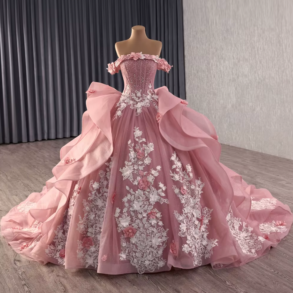 Pink Off Shoulder Quinceanera Dress