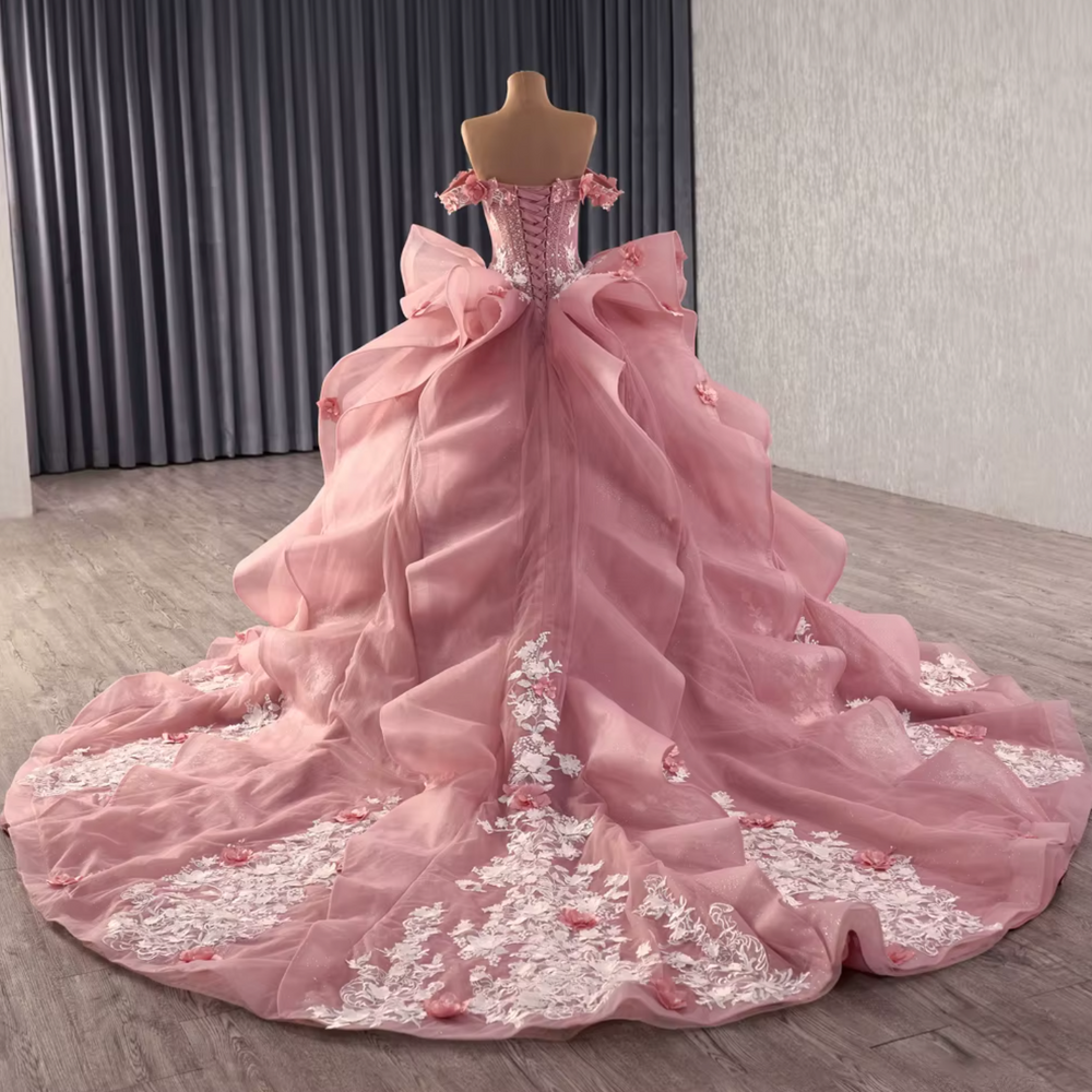 Pink Off Shoulder Quinceanera Dress